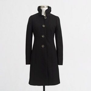 Black J. Crew Ruffle Neck Wool Coat